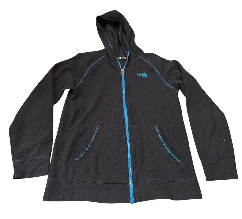 The North Face Boys XL 18/20 Fleece Hoodie Full Zip Black Blue Contrast